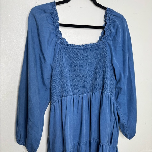 Old Navy womens 2X blue Tencel Lyocell Ruffle chambray dress milkmaid boho - Picture 5 of 11